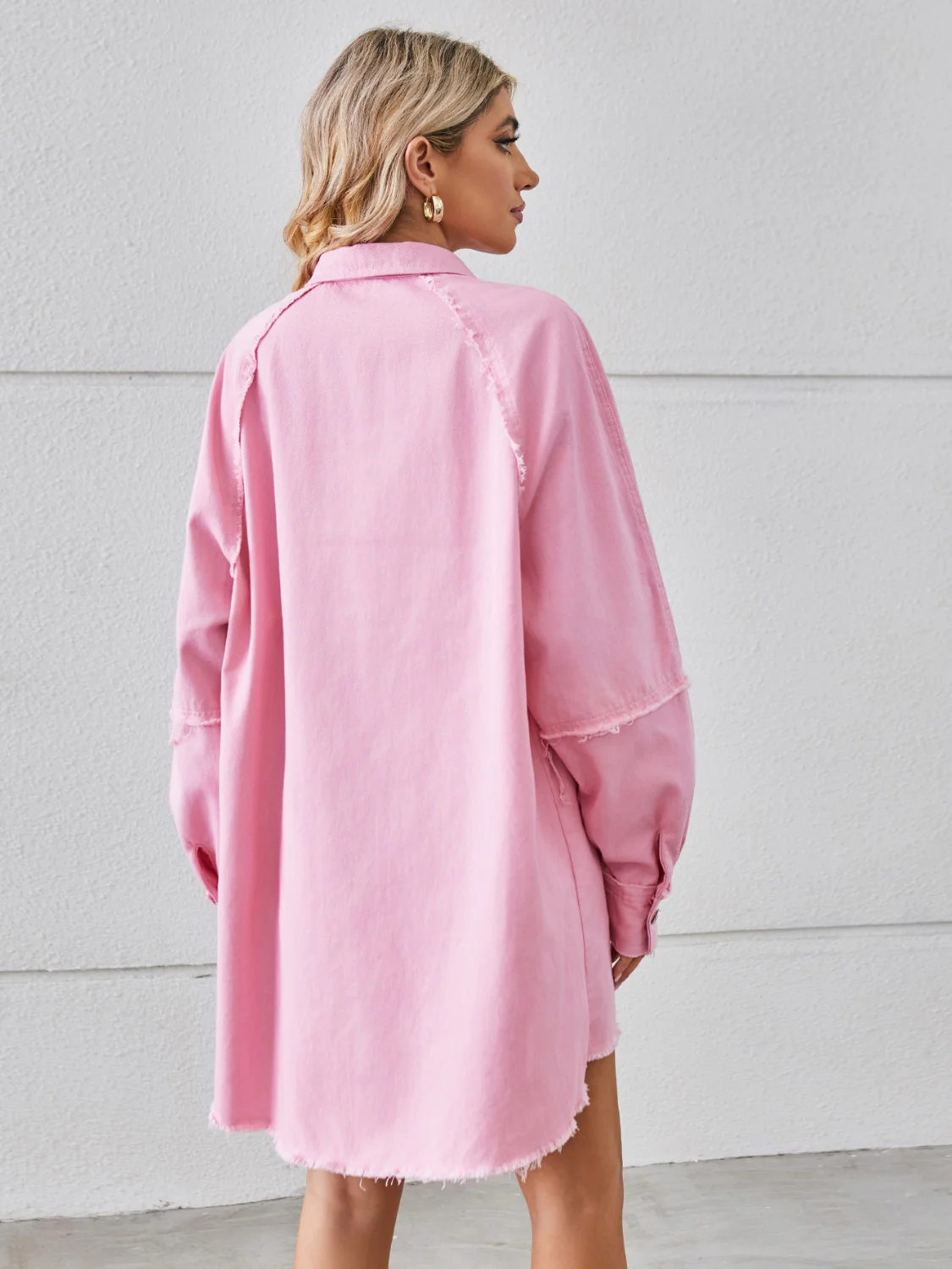 Raw Hem Button Up Denim Dress - Image 8
