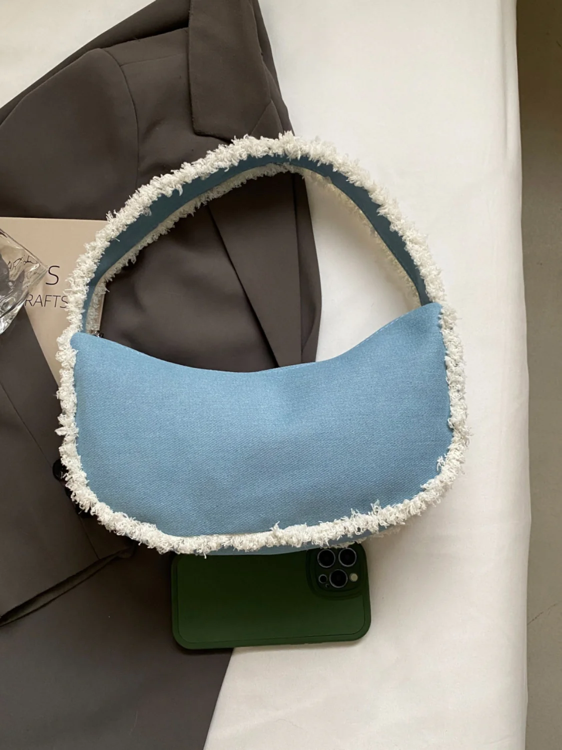 Raw Hem Denim Shoulder Bag - Image 2