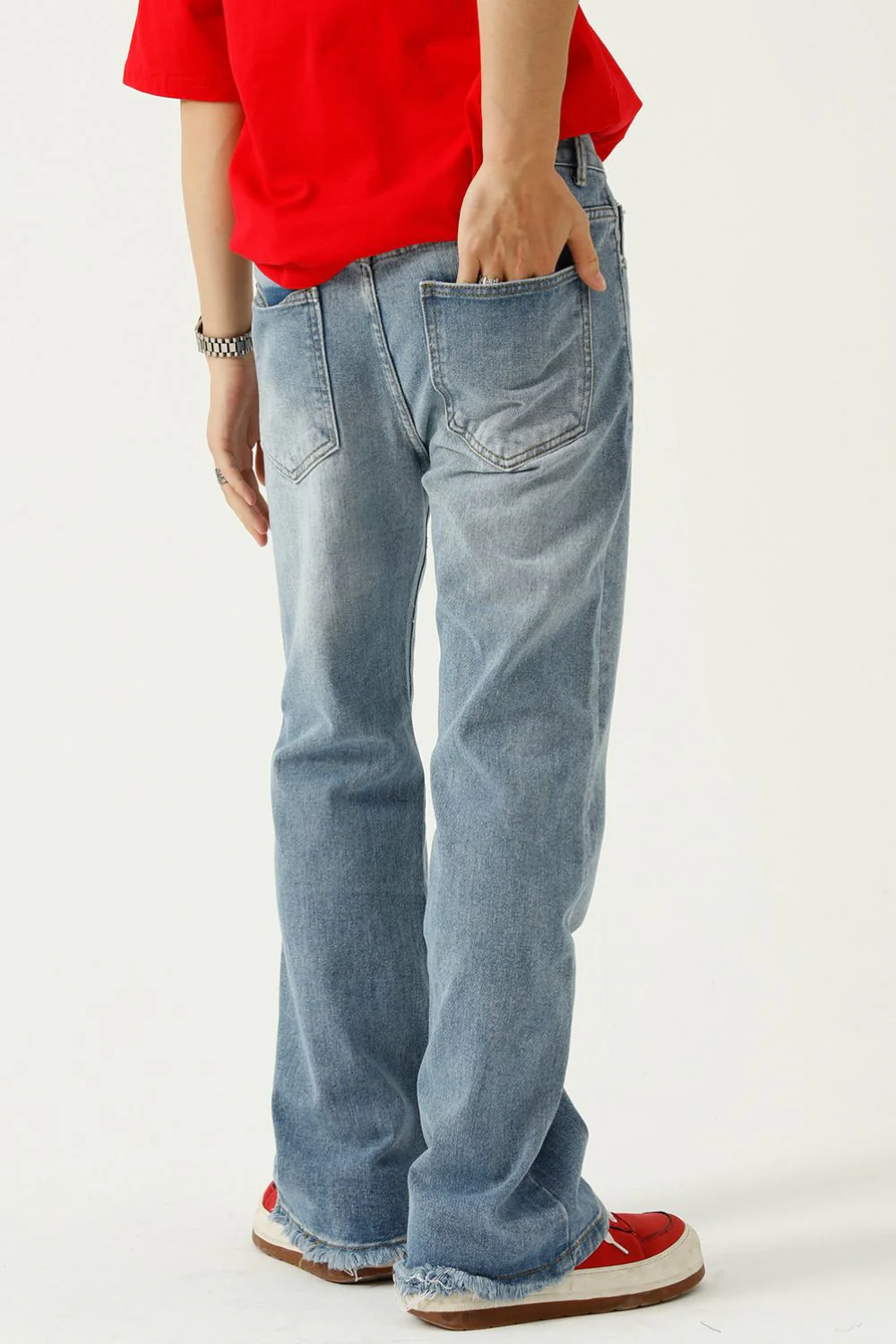 Raw Hem Jeans with Pockets - Image 3