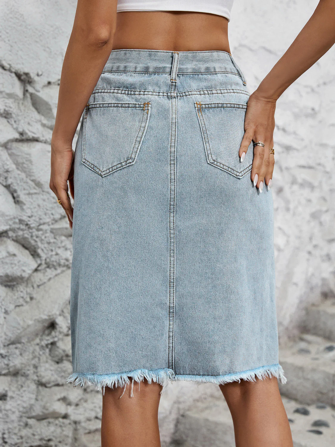 Raw Hem Slit Denim Skirt - Image 13