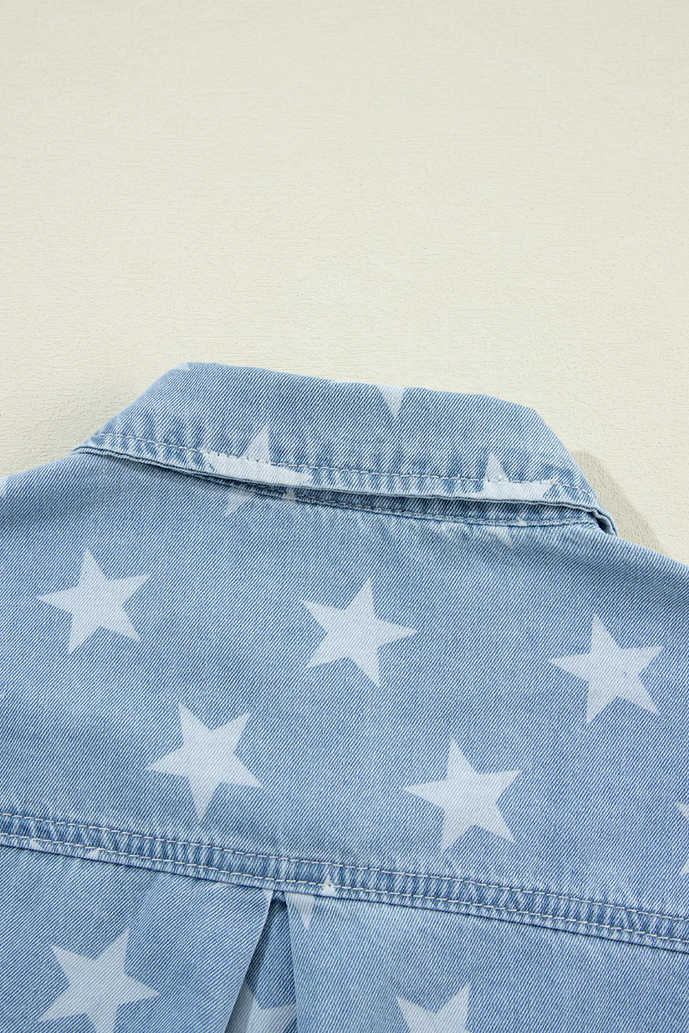 Raw Hem Star Collared Neck Denim Top - Image 10