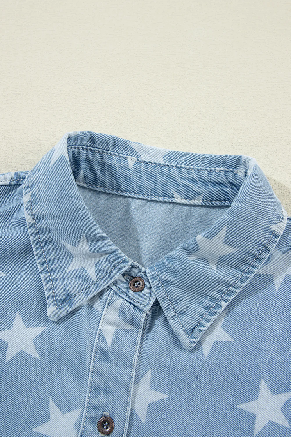 Raw Hem Star Collared Neck Denim Top - Image 11
