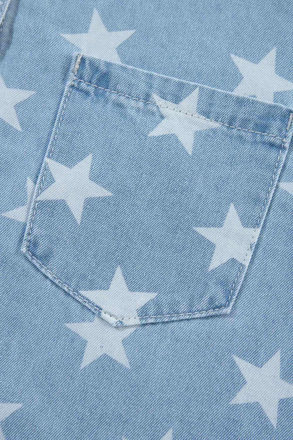 Raw Hem Star Collared Neck Denim Top - Image 12