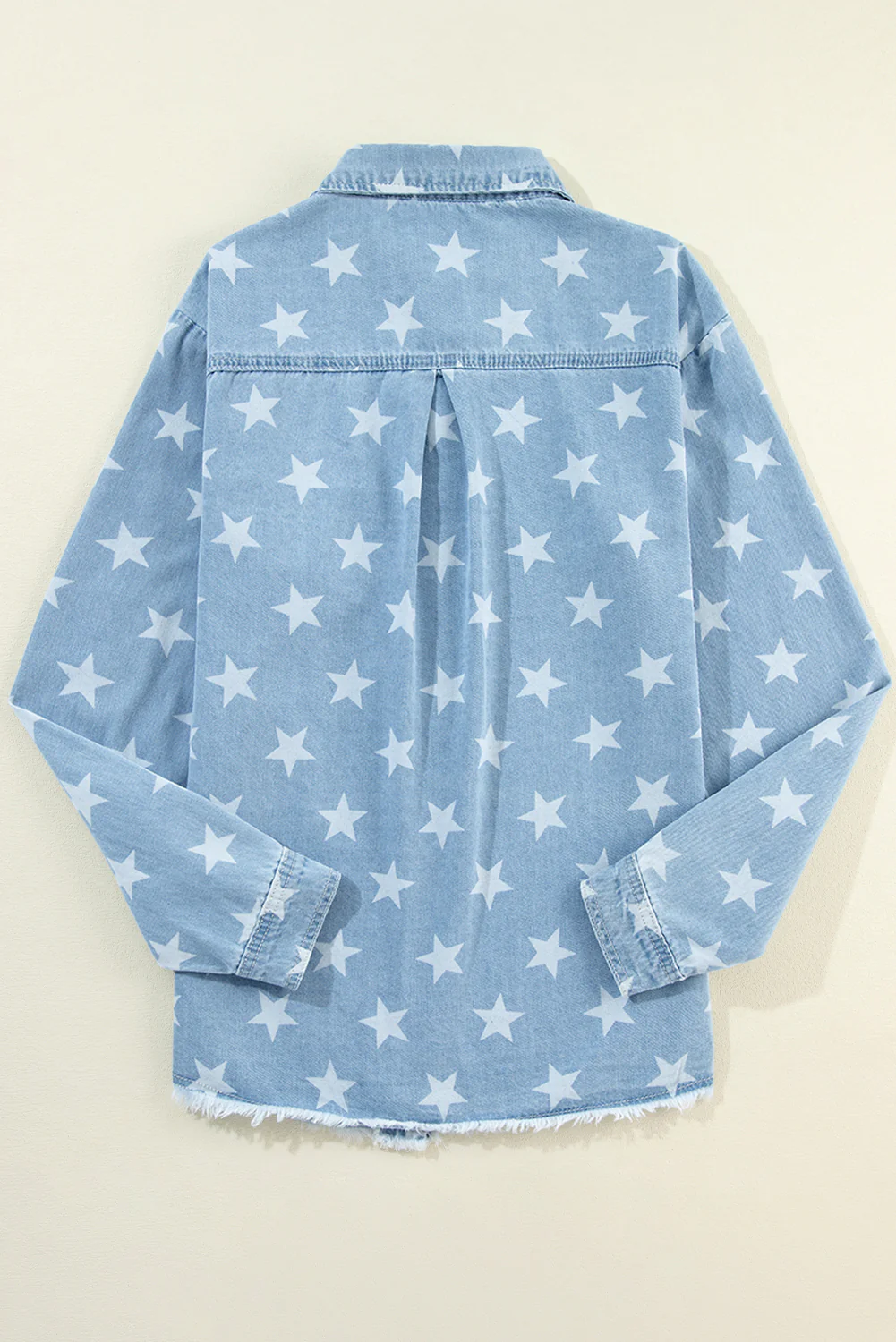 Raw Hem Star Collared Neck Denim Top - Image 9