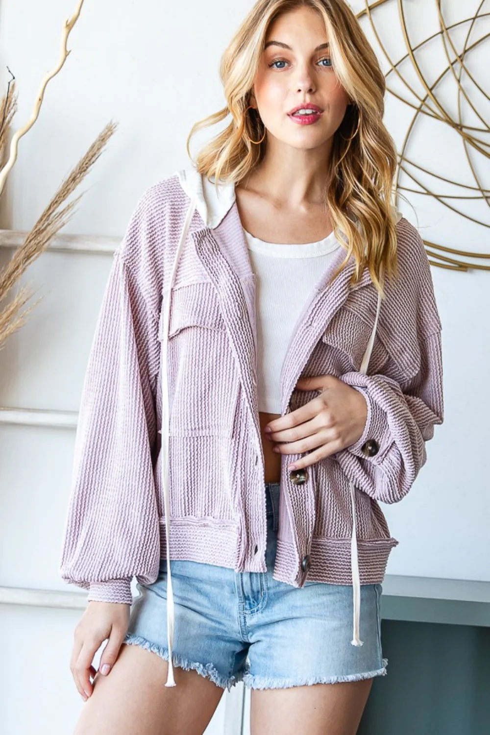 Reborn J Contrast Hooded Button Down Ribbed Jacket - Image 4