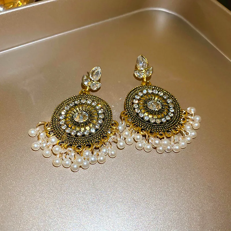 Rhinestone Alloy Bead Dangle Earrings - Image 2