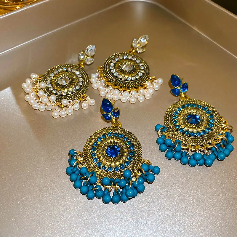 Rhinestone Alloy Bead Dangle Earrings - Image 3