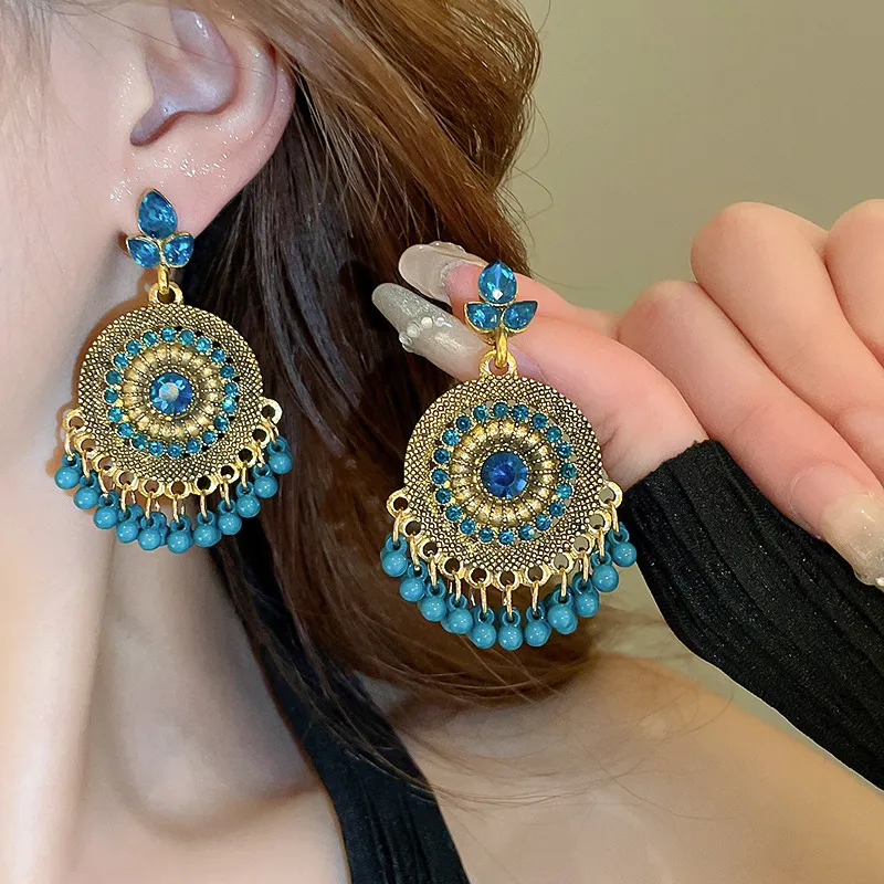 Rhinestone Alloy Bead Dangle Earrings - Image 4