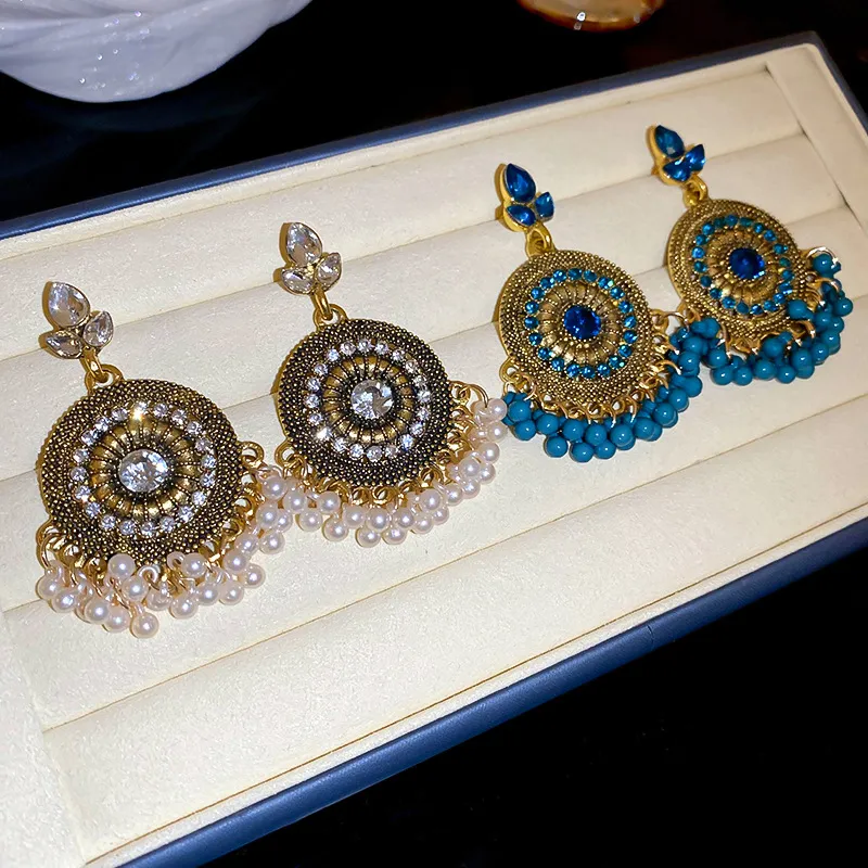 Rhinestone Alloy Bead Dangle Earrings - Image 6