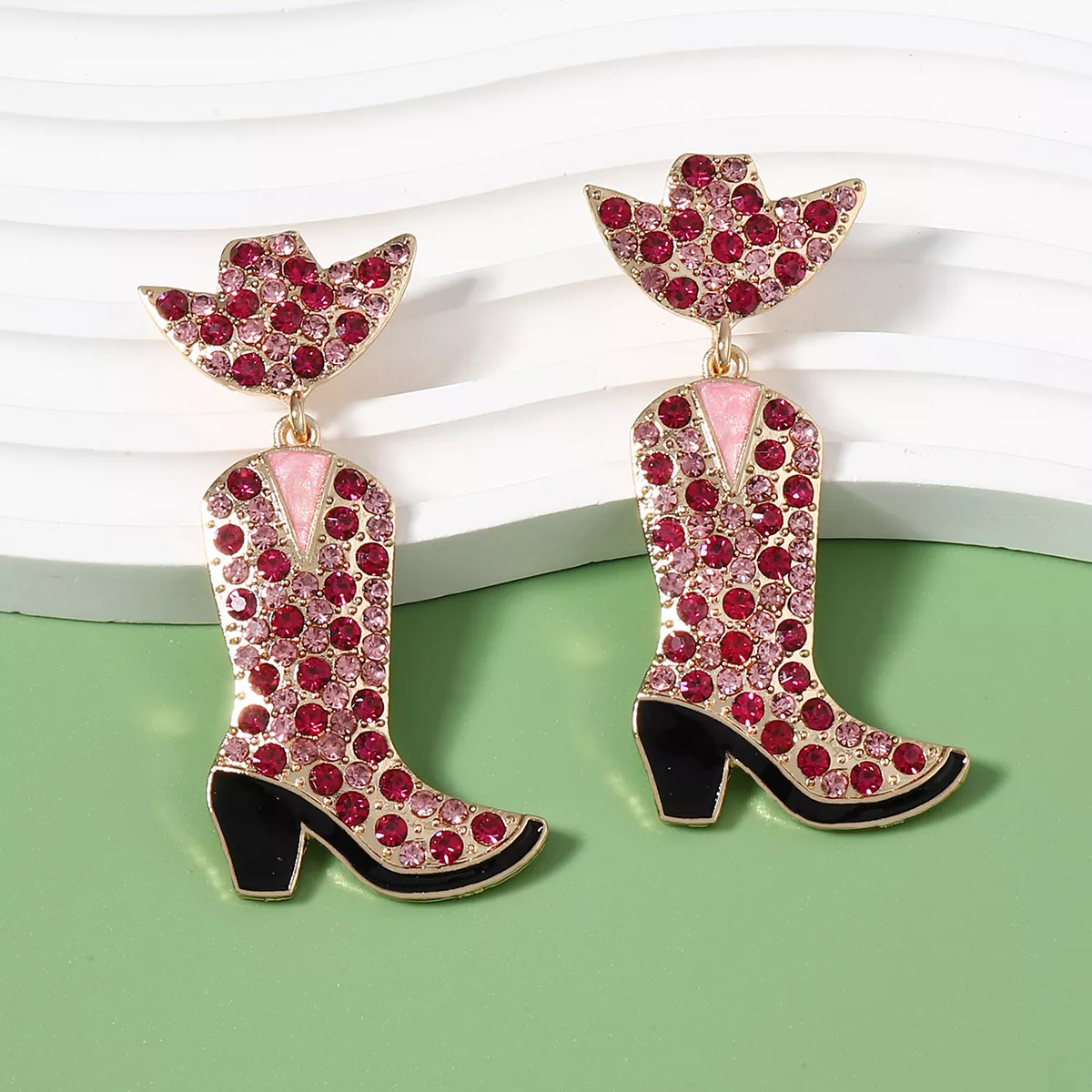 Rhinestone Cowboy Boot Dangle Earrings - Image 2