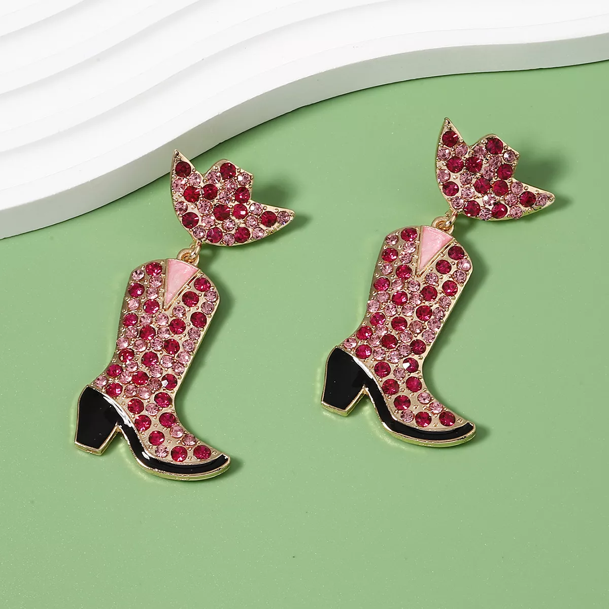 Rhinestone Cowboy Boot Dangle Earrings - Image 3