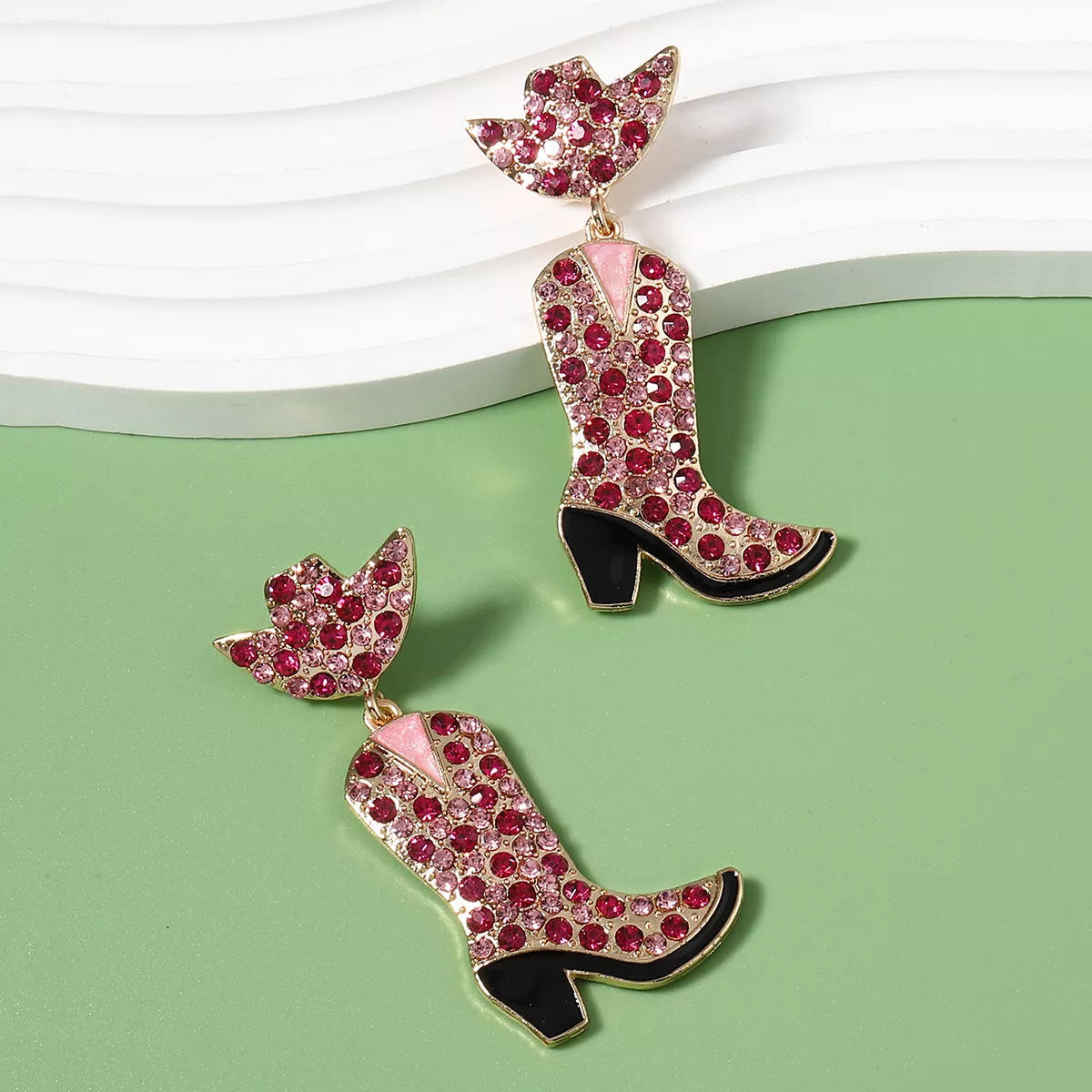 Rhinestone Cowboy Boot Dangle Earrings - Image 4