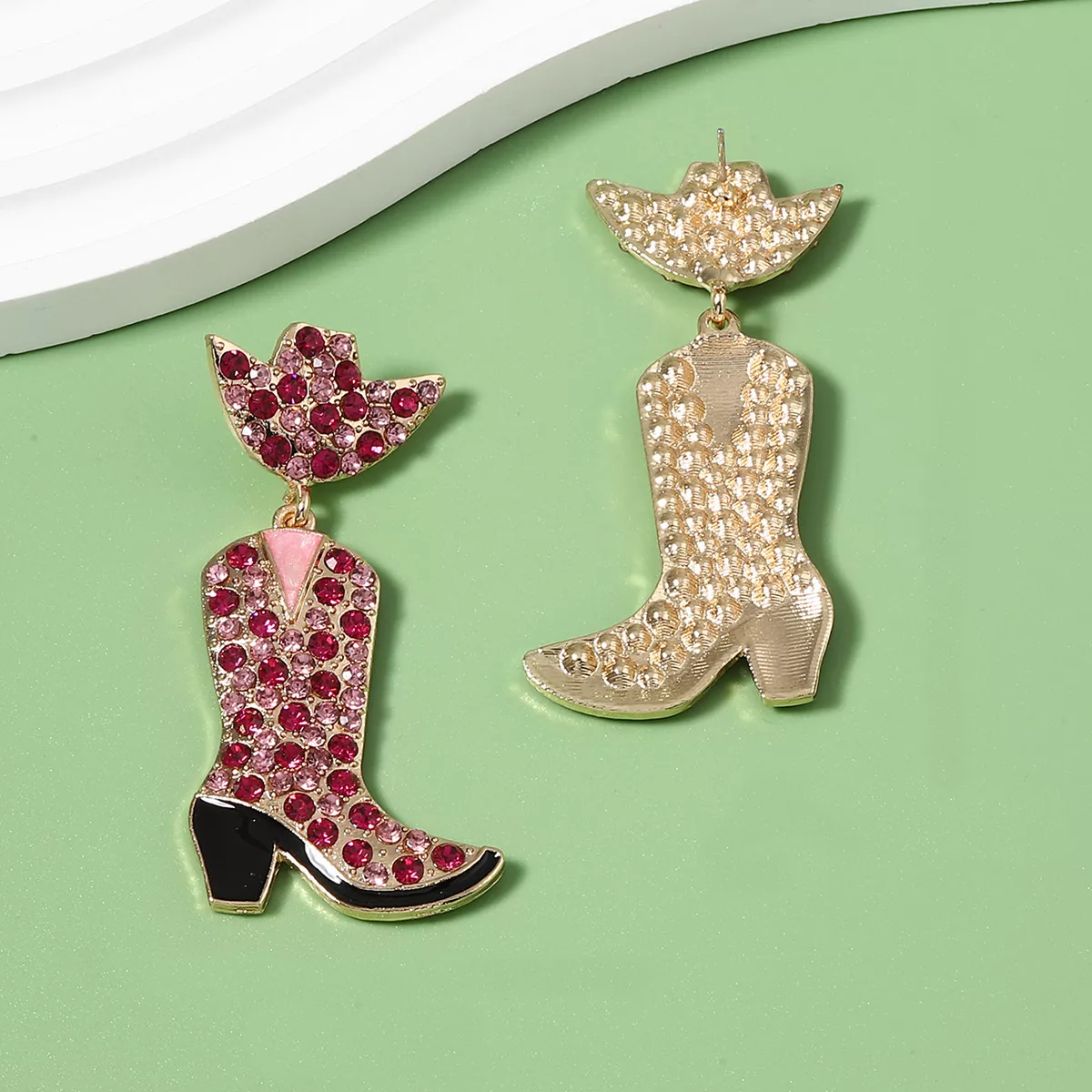 Rhinestone Cowboy Boot Dangle Earrings - Image 5