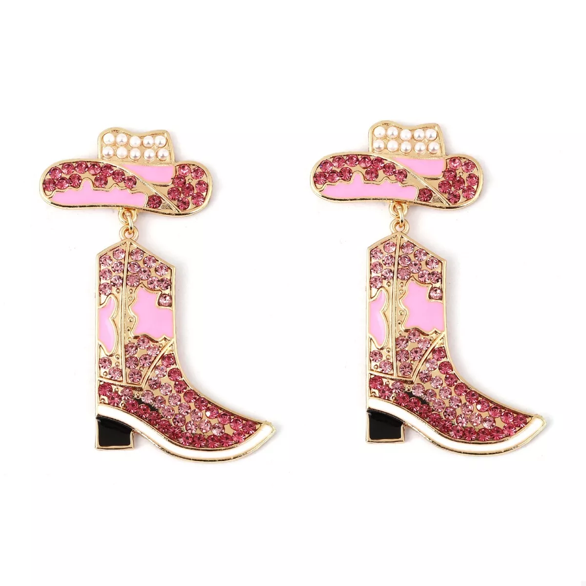 Rhinestone Cowboy Boot Dangle Earrings - Image 2