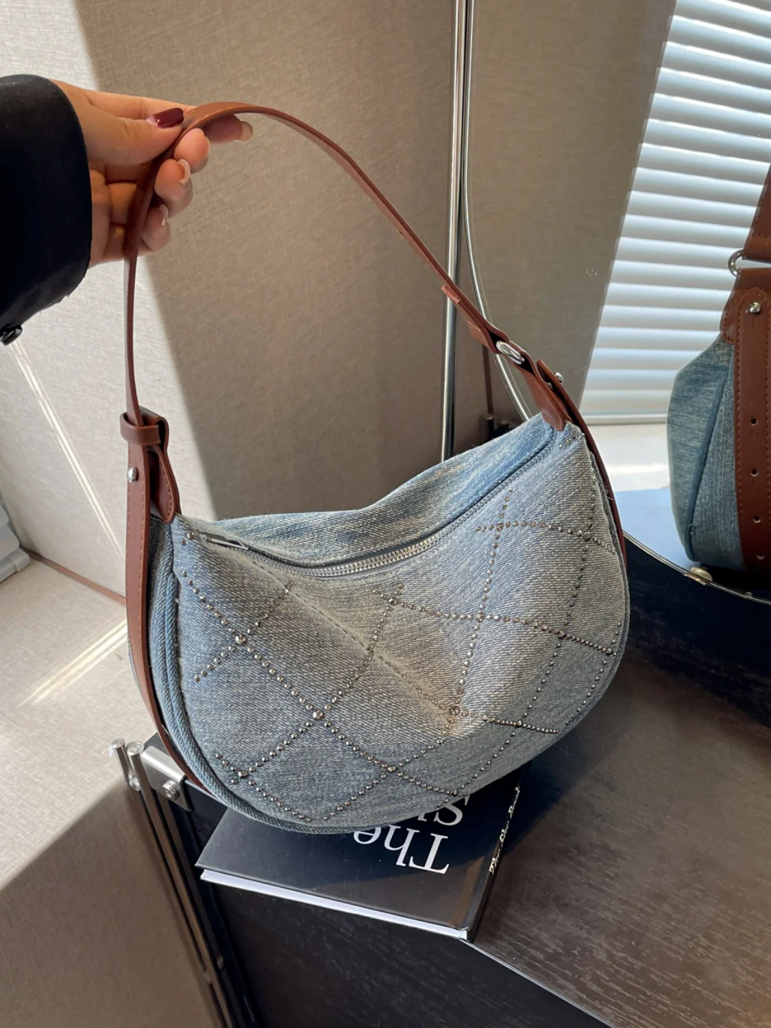 Rhinestone Denim Shoulder Bag - Image 2