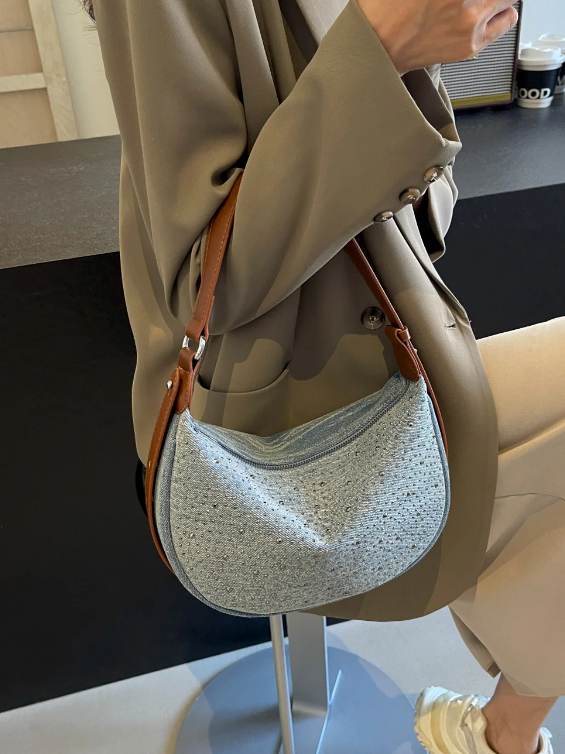 Rhinestone Denim Shoulder Bag - Image 3