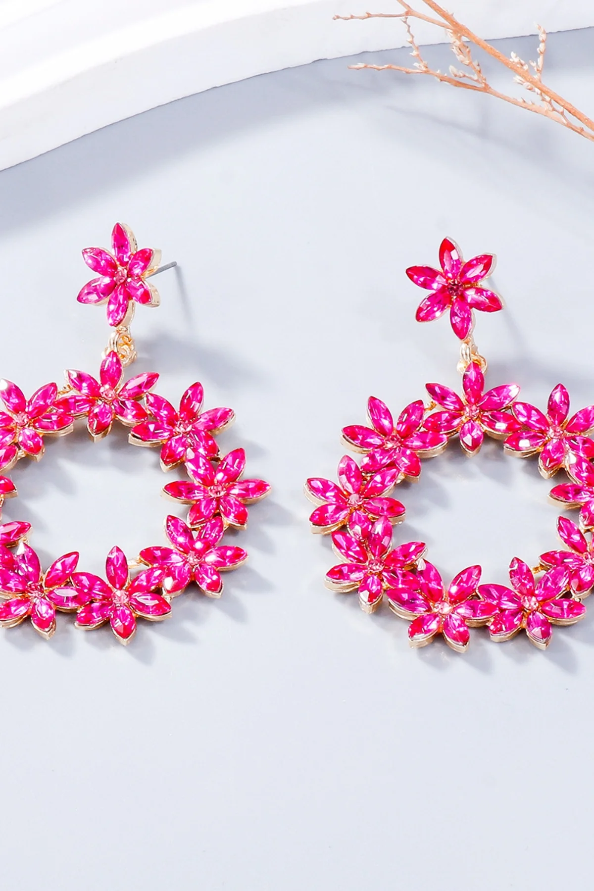 Rhinestone Flower Dangle Earrings - Image 10