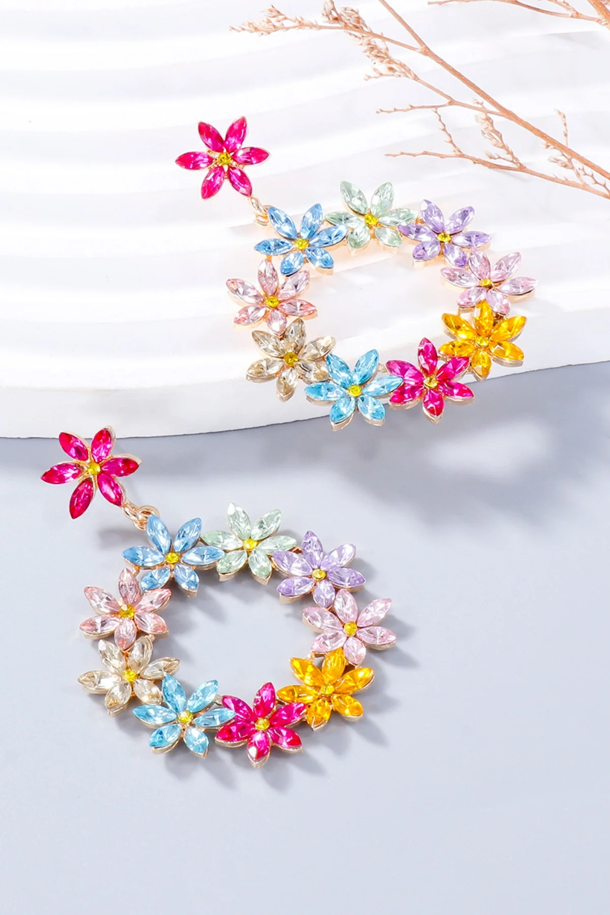 Rhinestone Flower Dangle Earrings - Image 15