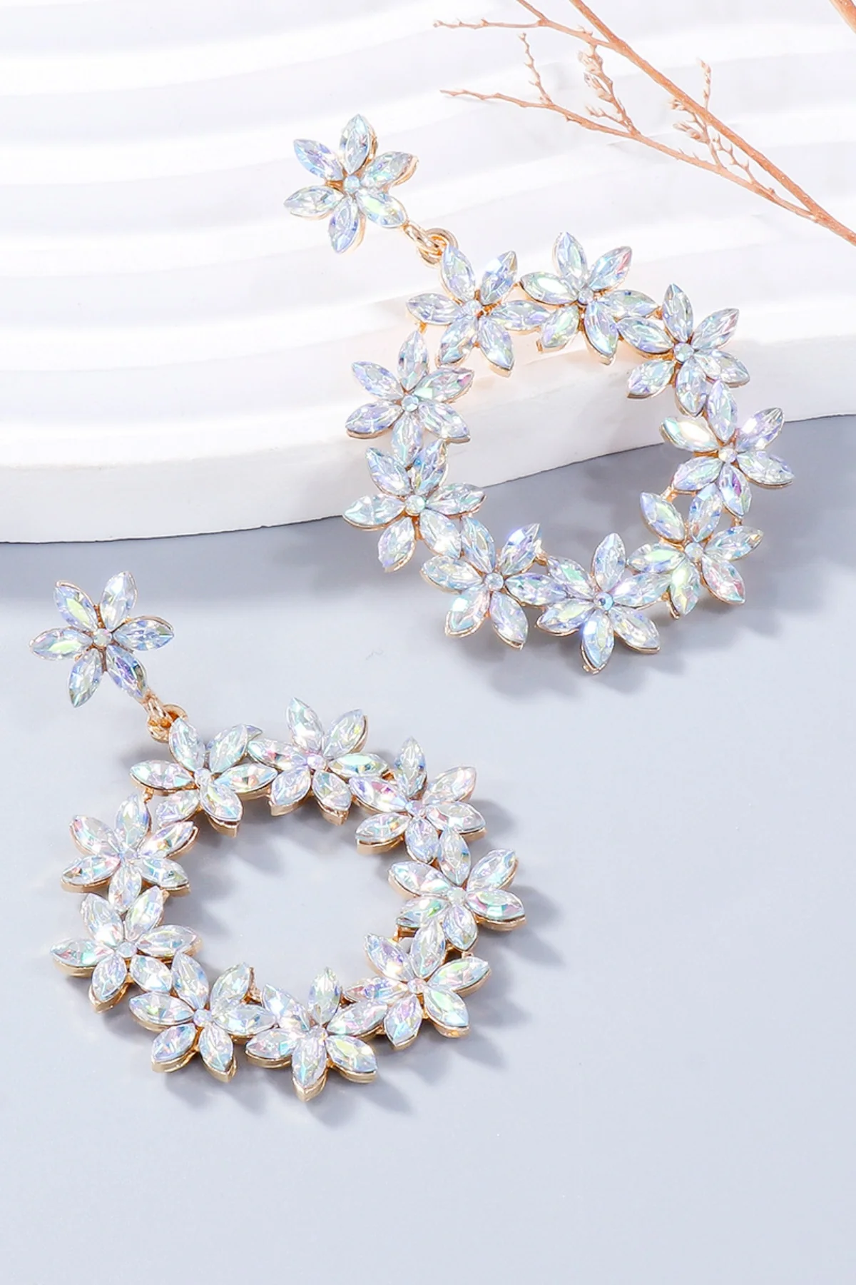 Rhinestone Flower Dangle Earrings - Image 2
