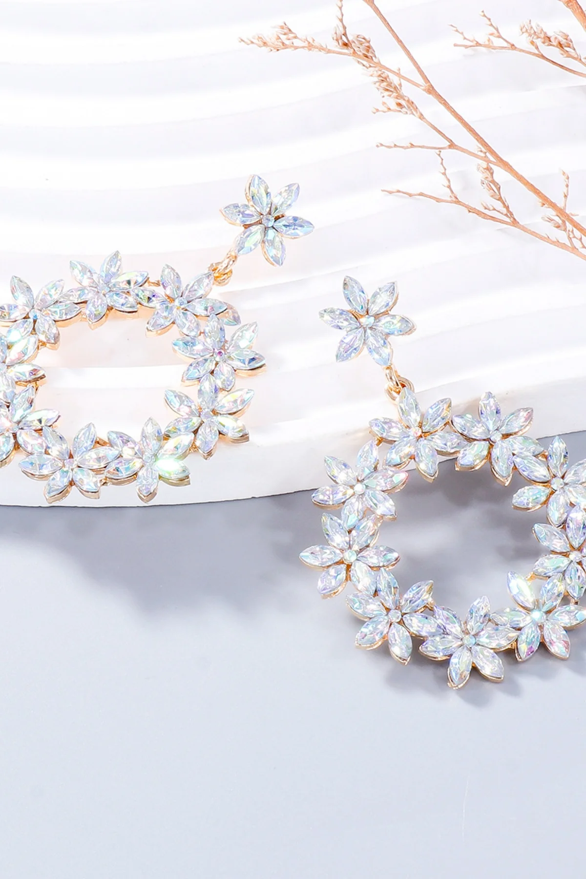 Rhinestone Flower Dangle Earrings - Image 3