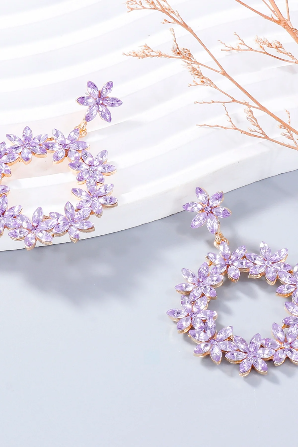 Rhinestone Flower Dangle Earrings - Image 4
