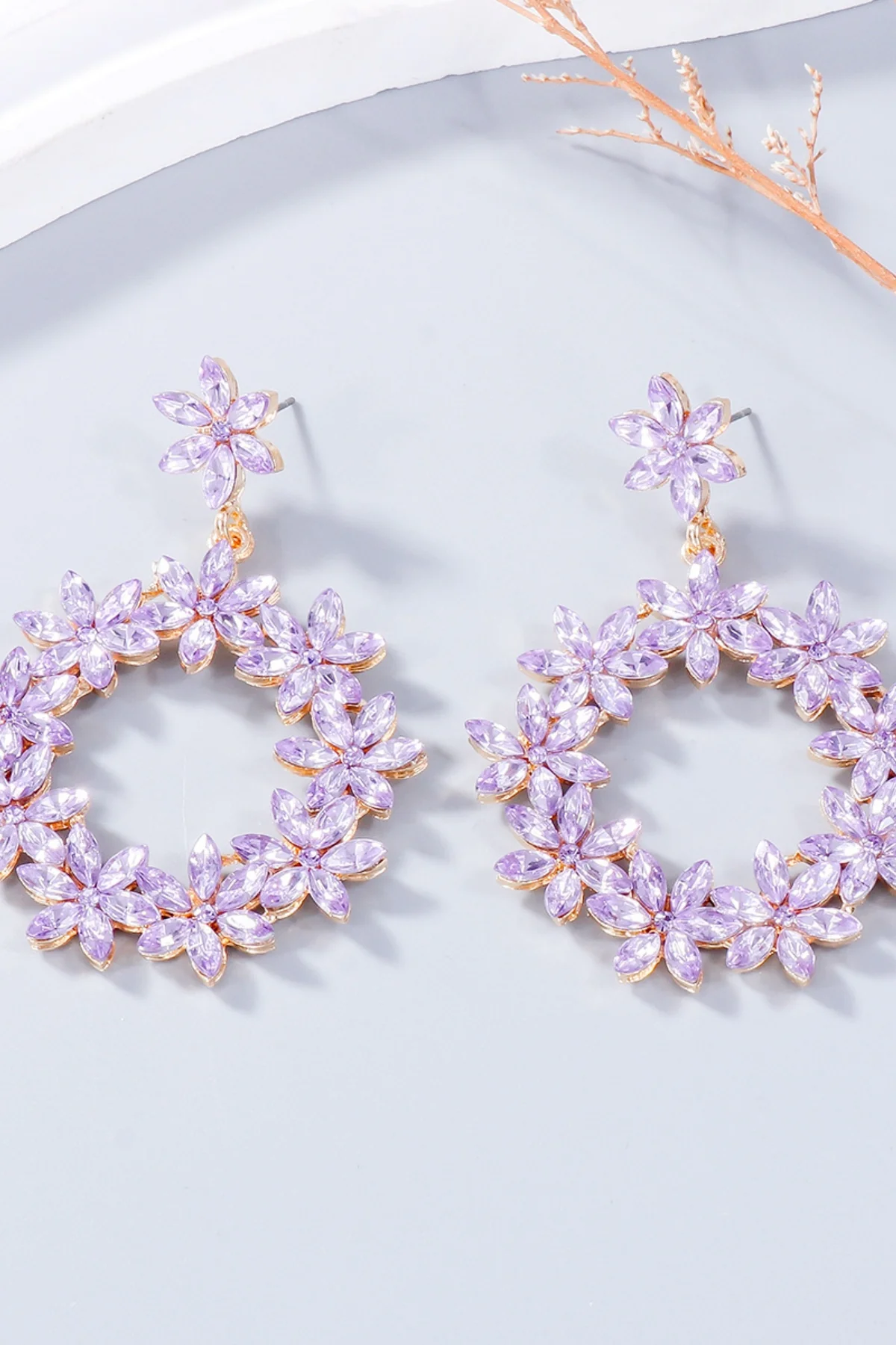 Rhinestone Flower Dangle Earrings - Image 5
