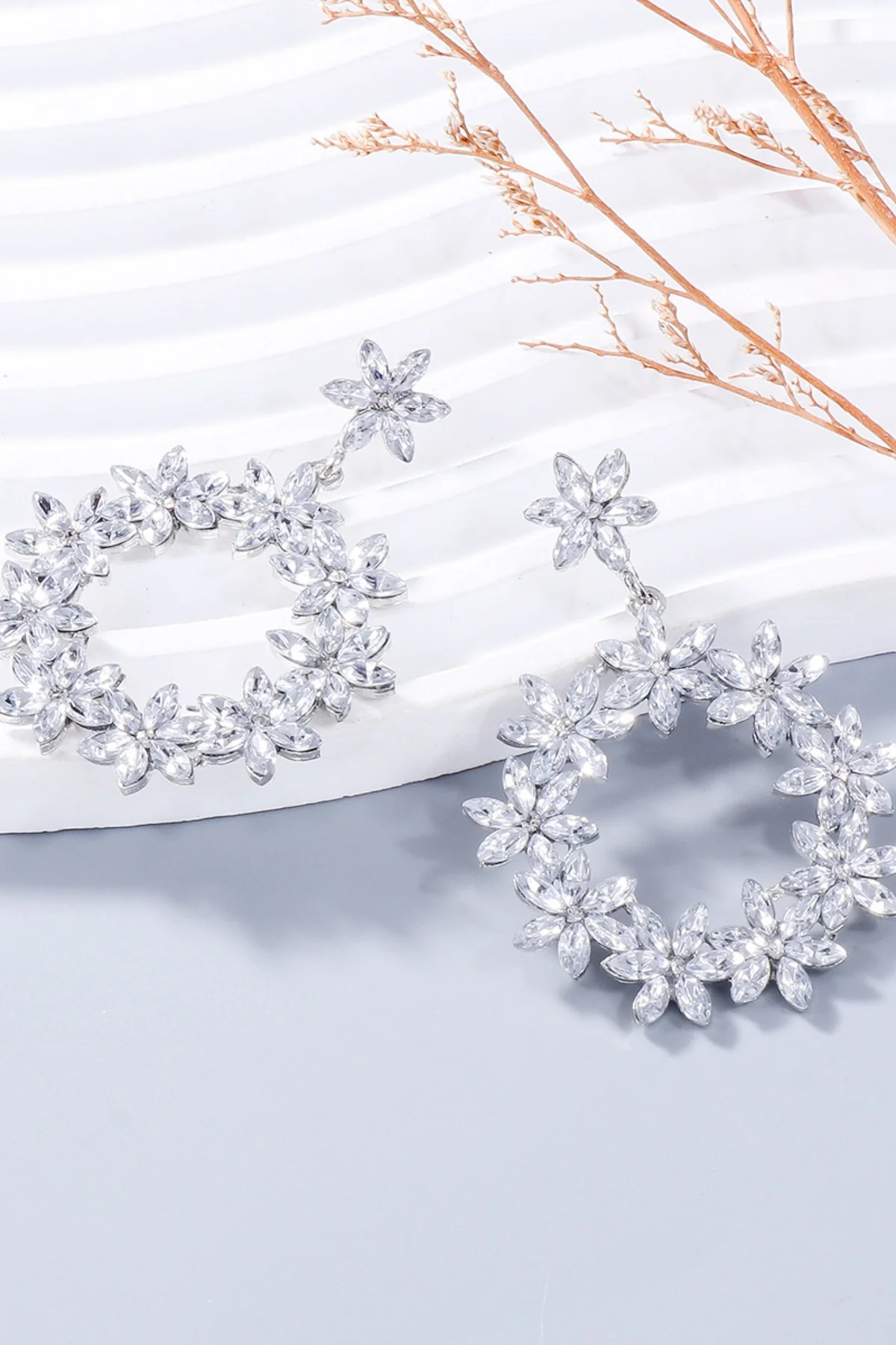 Rhinestone Flower Dangle Earrings - Image 6