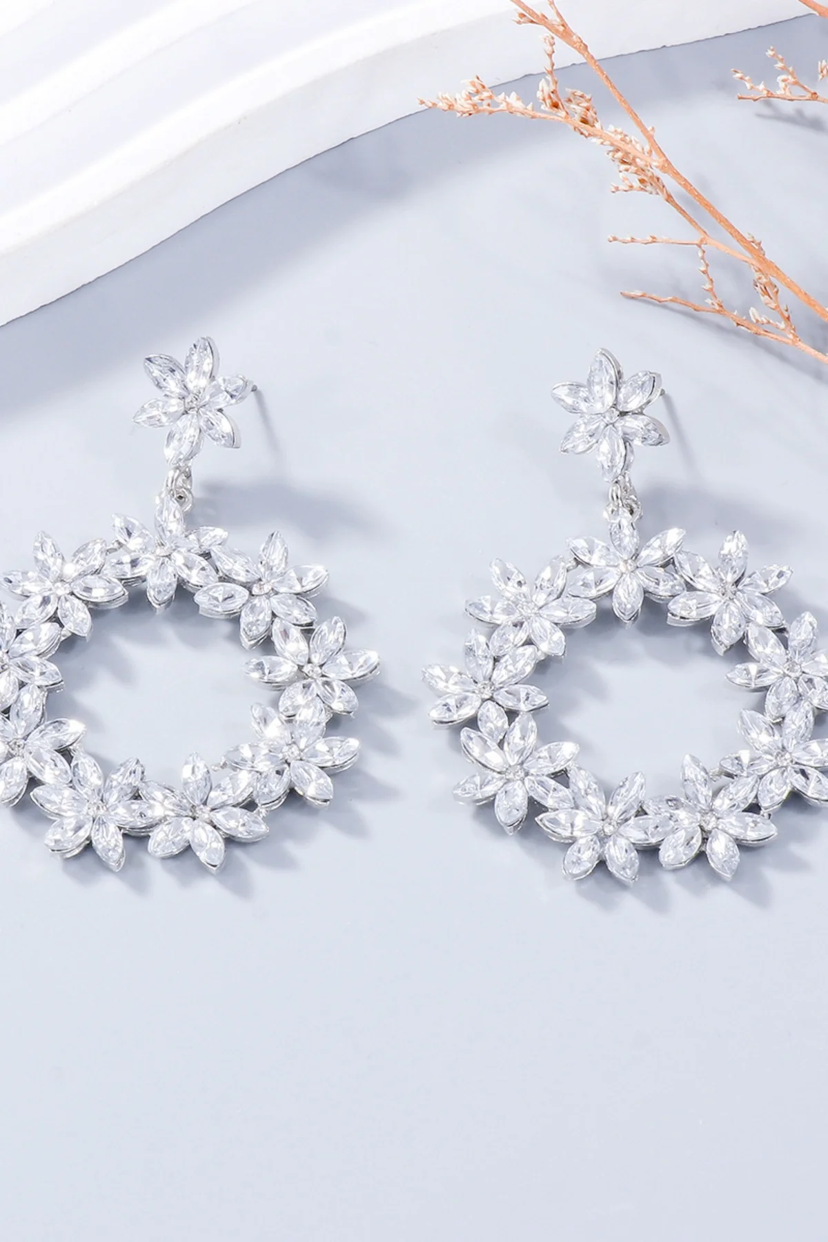 Rhinestone Flower Dangle Earrings - Image 7