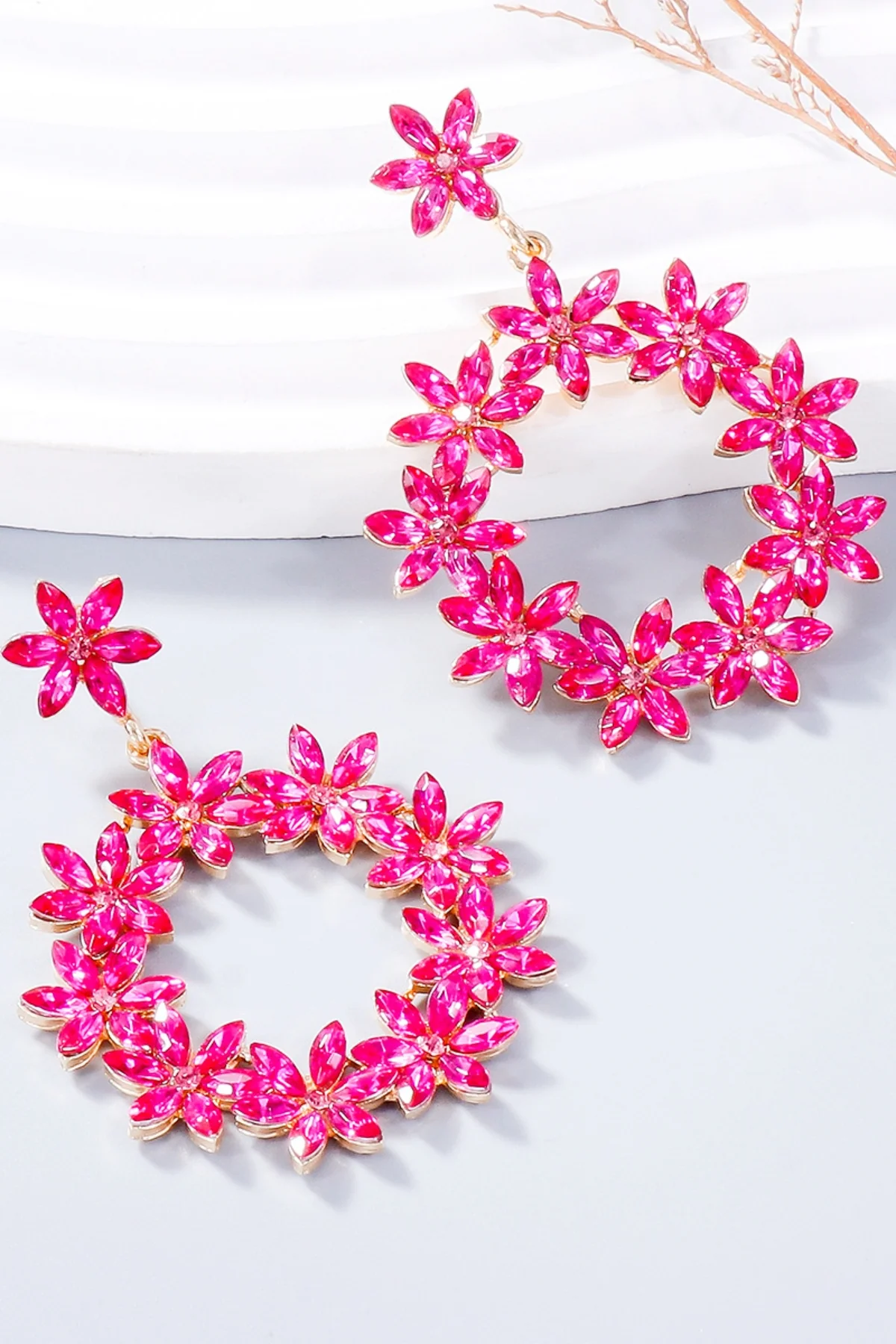 Rhinestone Flower Dangle Earrings - Image 8