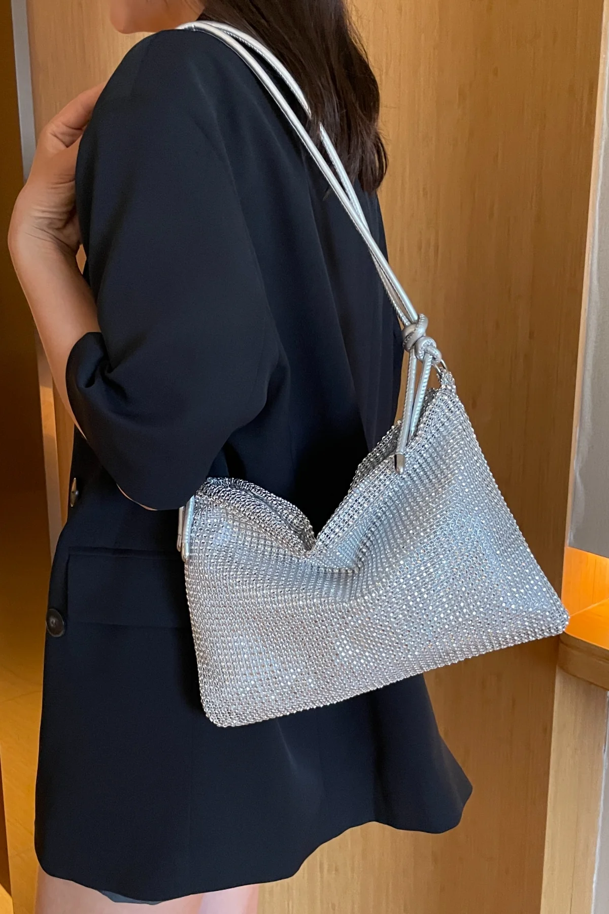 Rhinestone Knotted Strap Crossbody Bag - Image 10