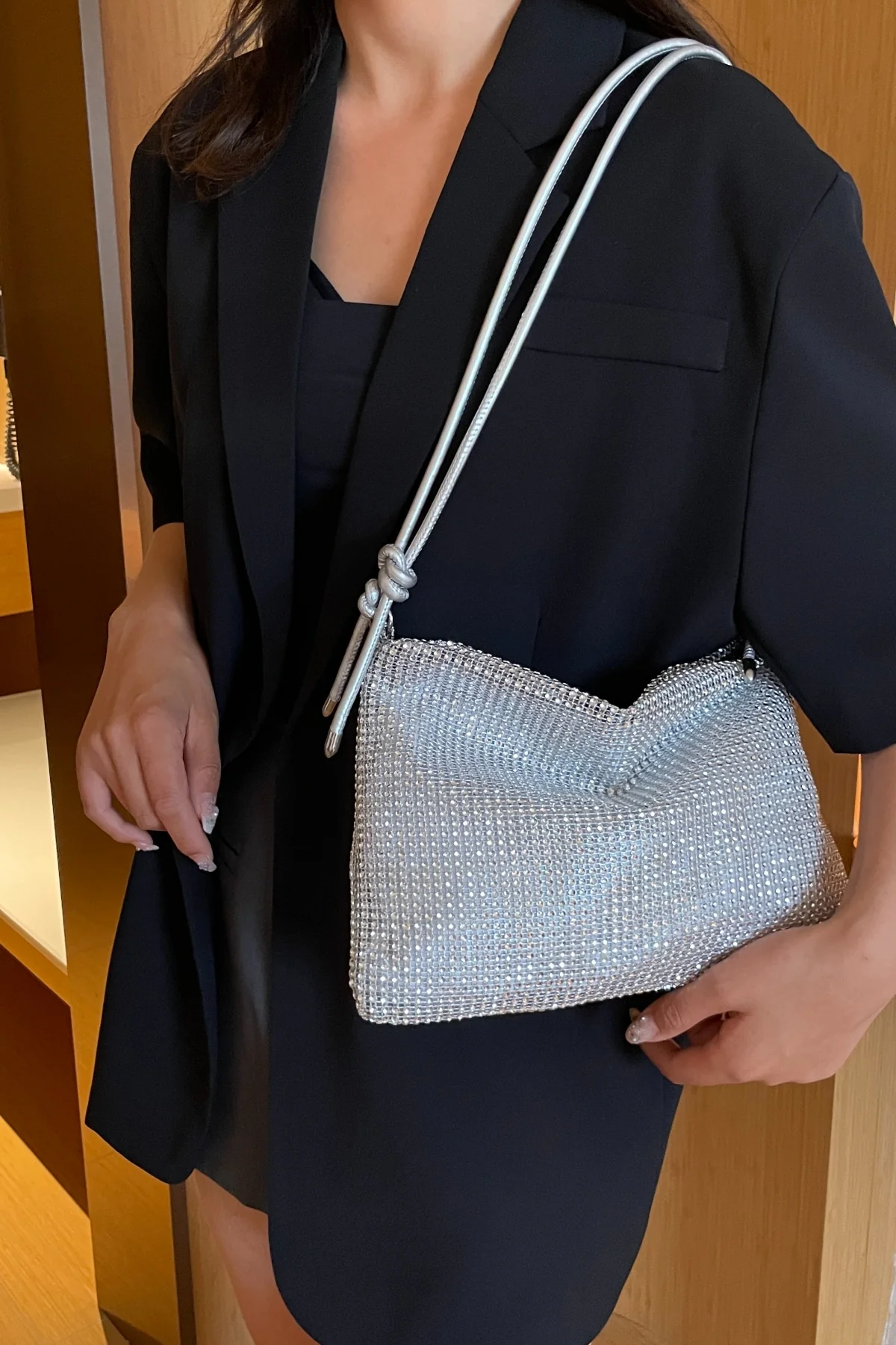 Rhinestone Knotted Strap Crossbody Bag - Image 11