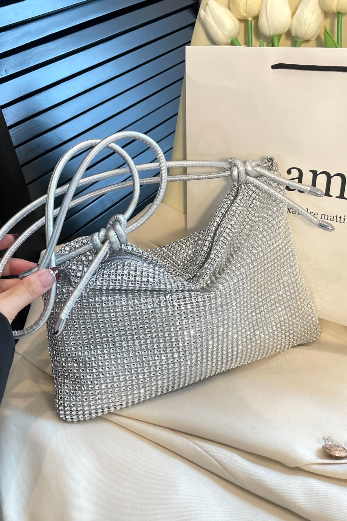 Rhinestone Knotted Strap Crossbody Bag - Image 14