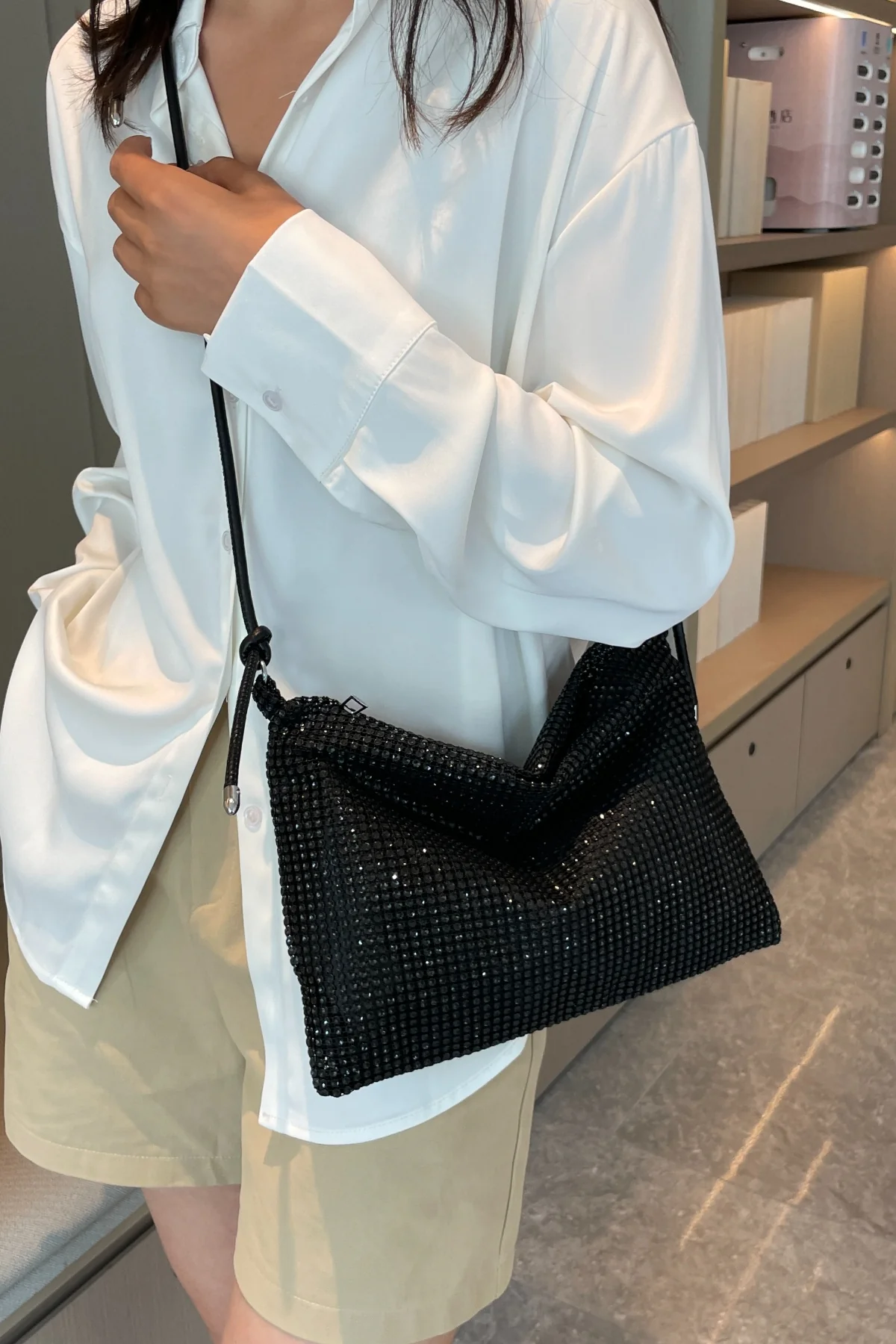 Rhinestone Knotted Strap Crossbody Bag - Image 20