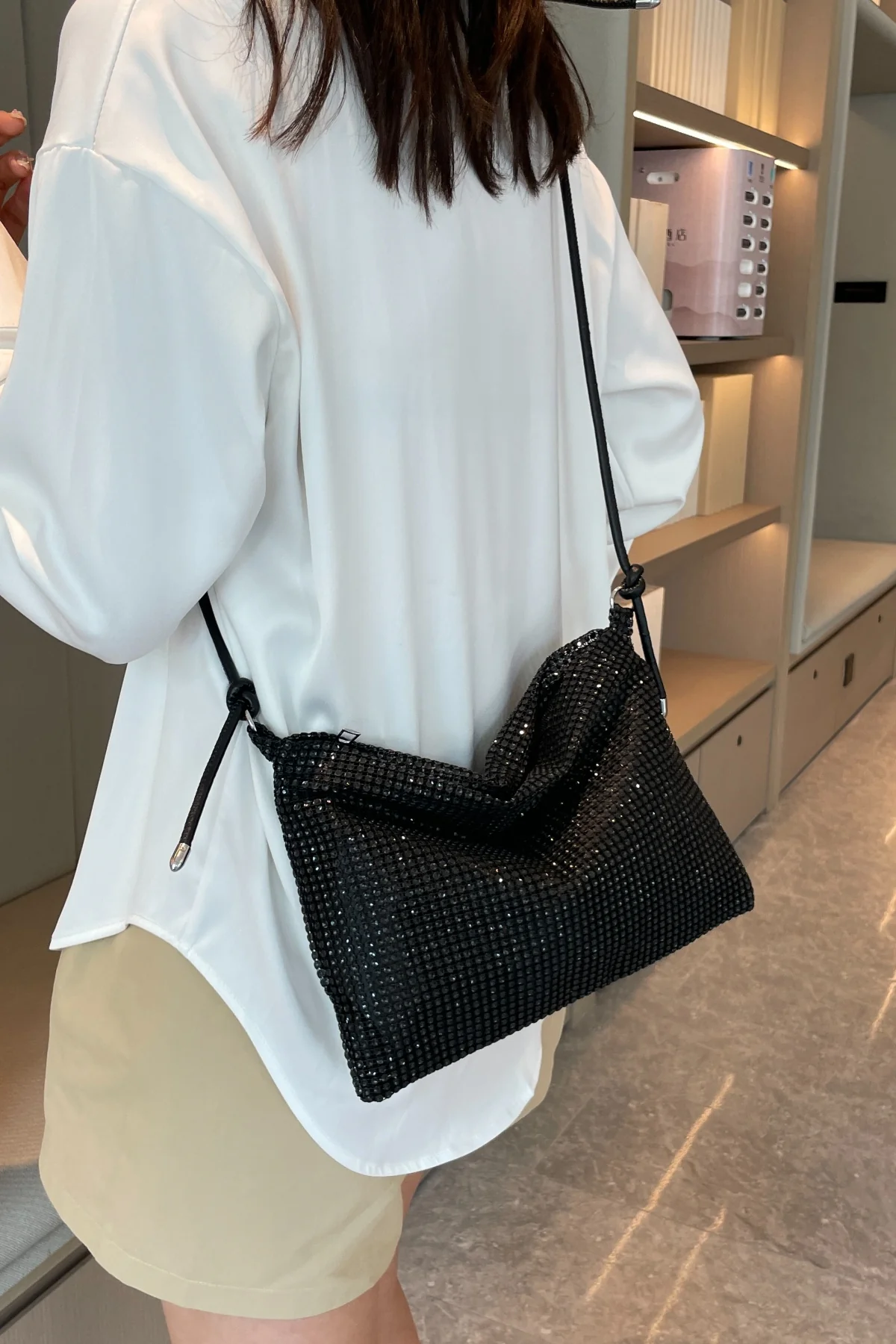 Rhinestone Knotted Strap Crossbody Bag - Image 21