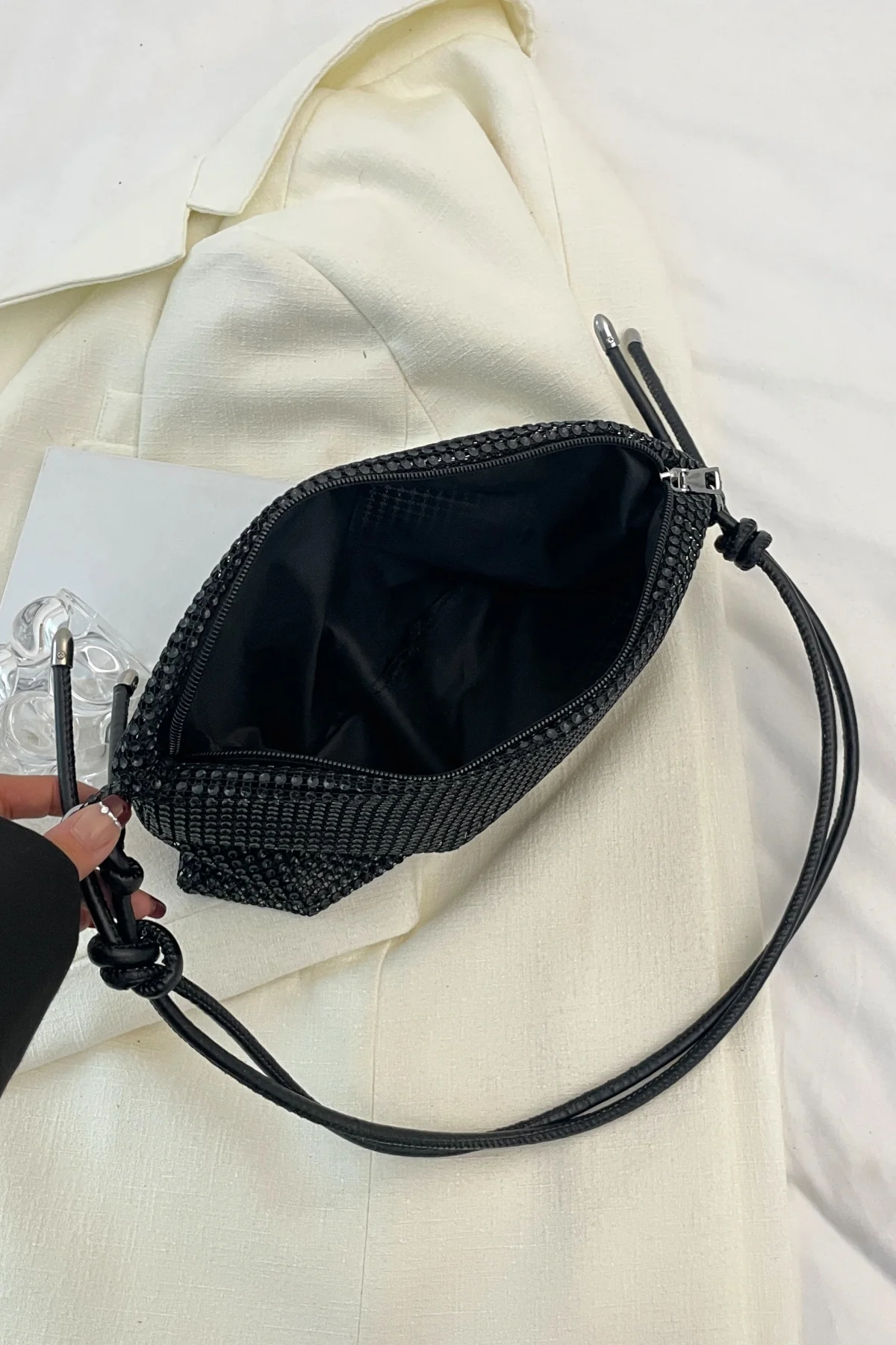 Rhinestone Knotted Strap Crossbody Bag - Image 27