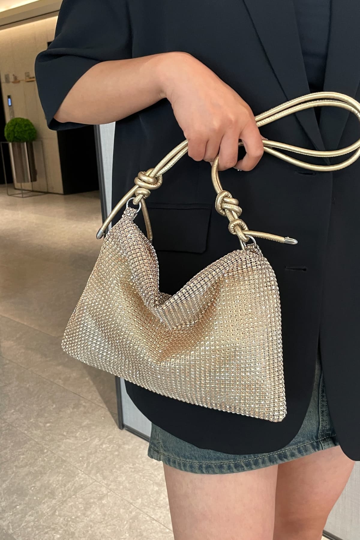 Rhinestone Knotted Strap Crossbody Bag - Image 3