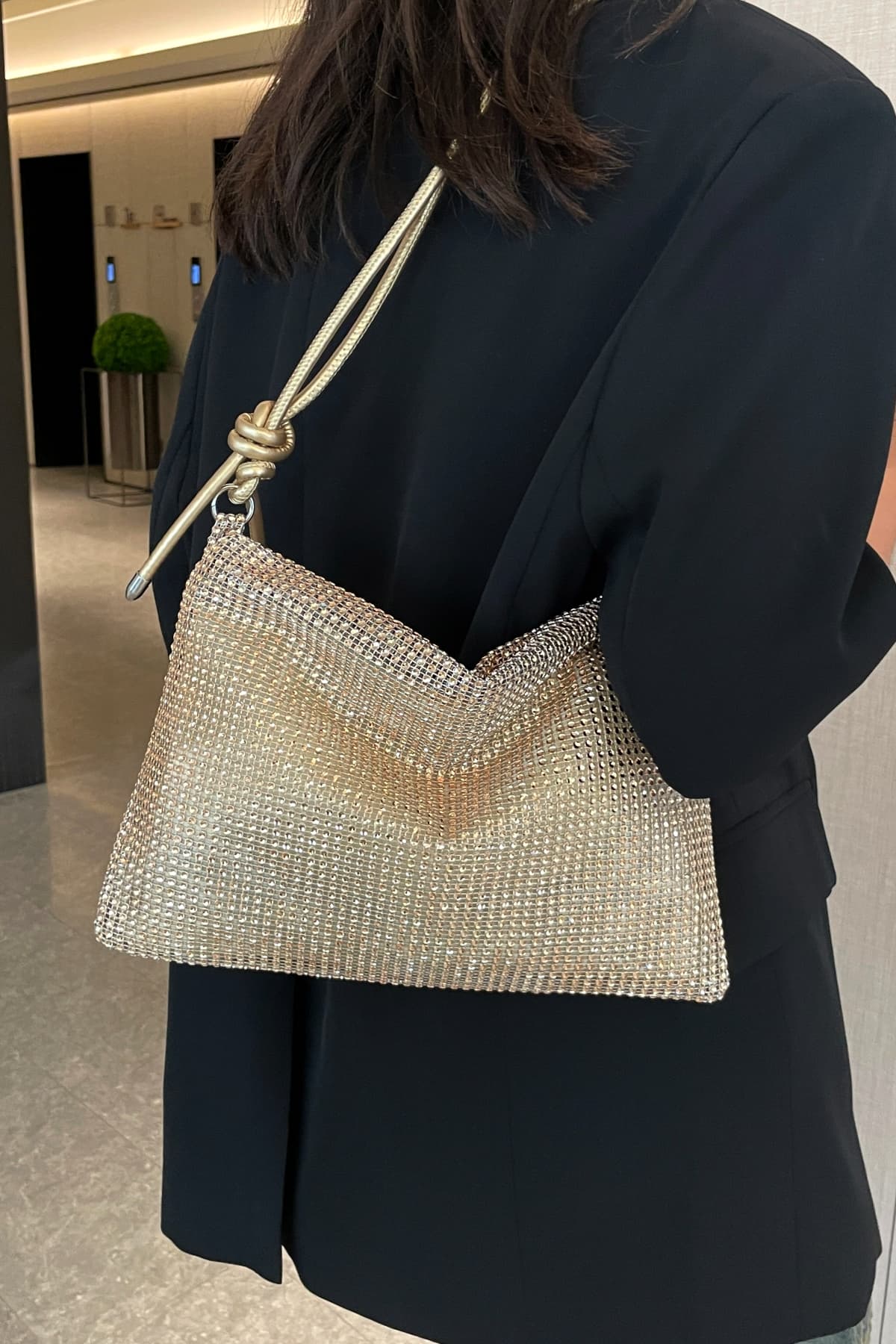 Rhinestone Knotted Strap Crossbody Bag - Image 4