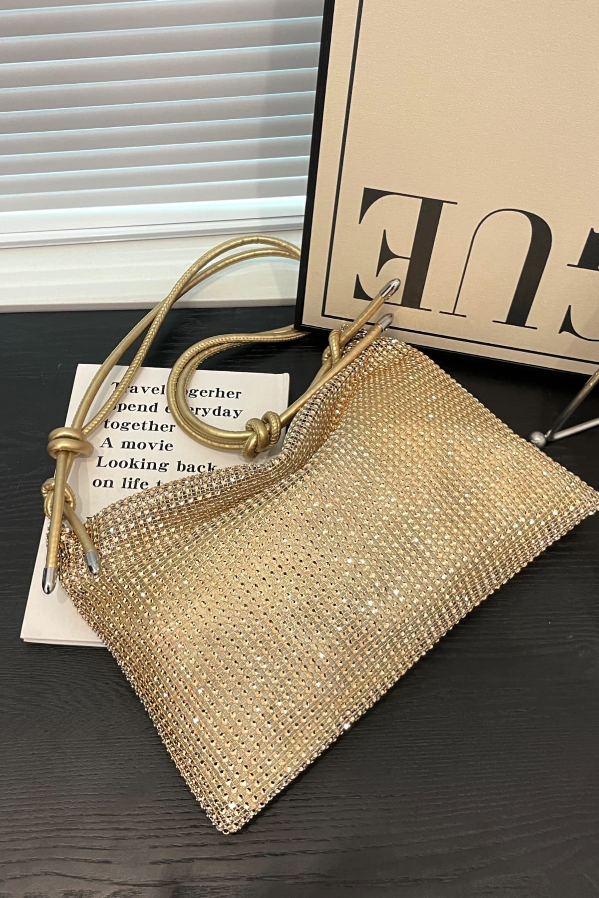 Rhinestone Knotted Strap Crossbody Bag - Image 5