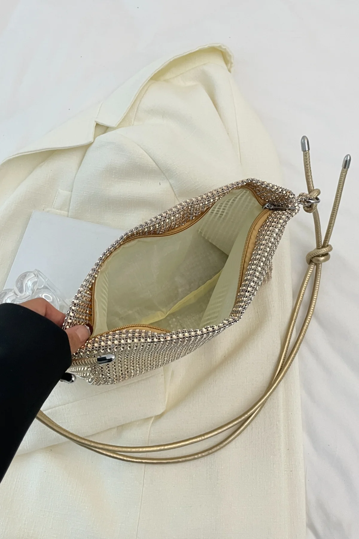 Rhinestone Knotted Strap Crossbody Bag - Image 8