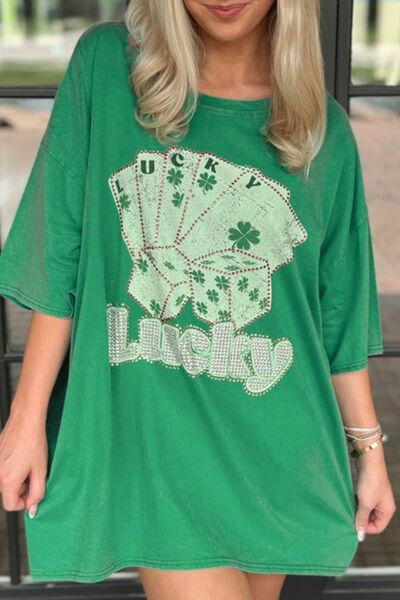 Rhinestone Lucky Poker Cards Oversized T-Shirt - Image 2