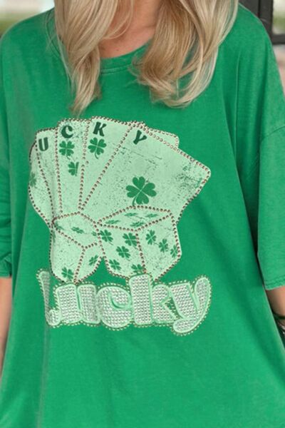 Rhinestone Lucky Poker Cards Oversized T-Shirt - Image 4
