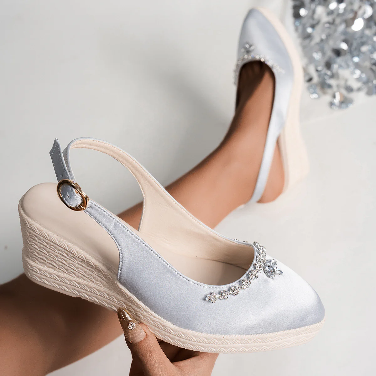 Rhinestone Point Toe Wedge Slingback Sandals - Image 2