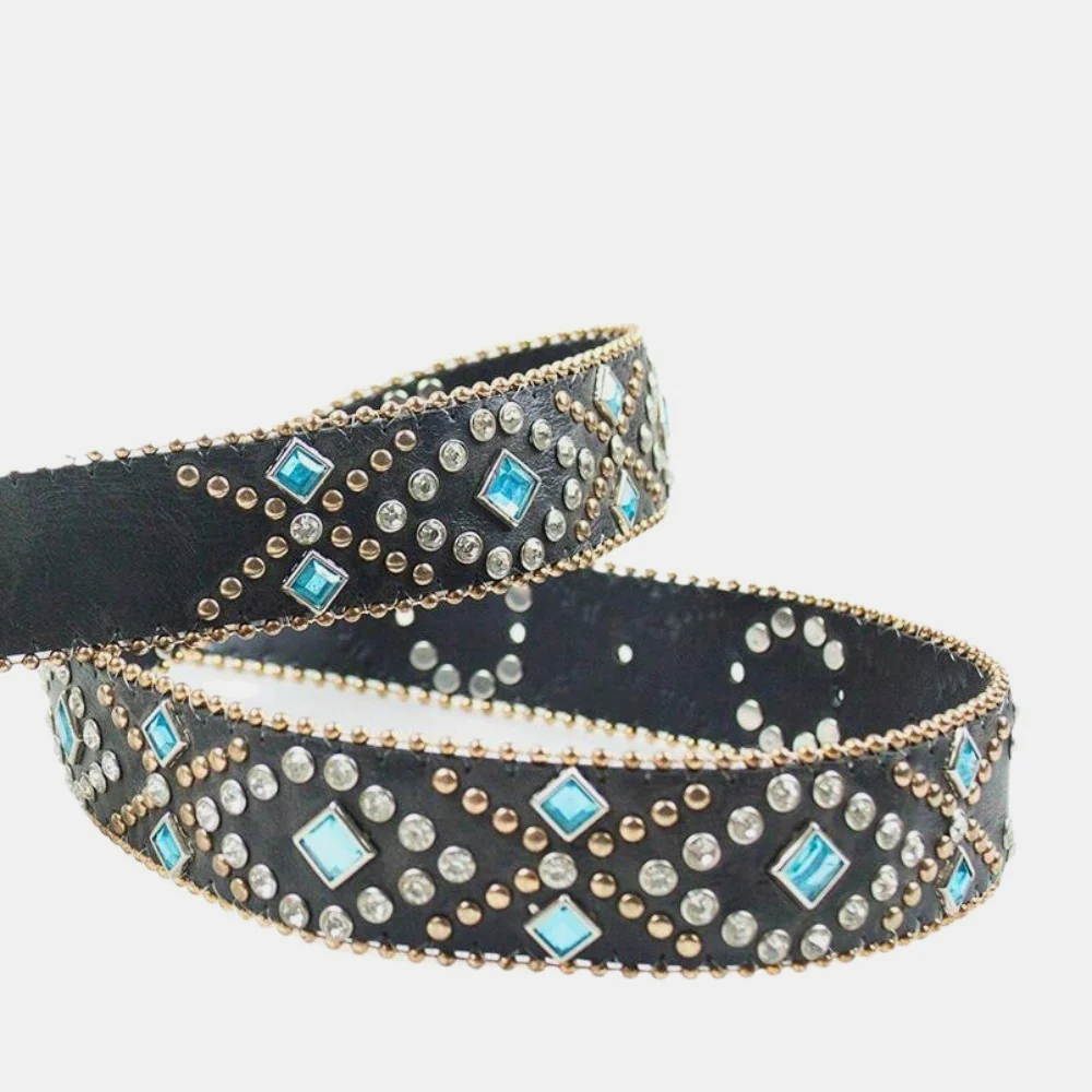 Rhinestone PU Leather Belt - Image 2