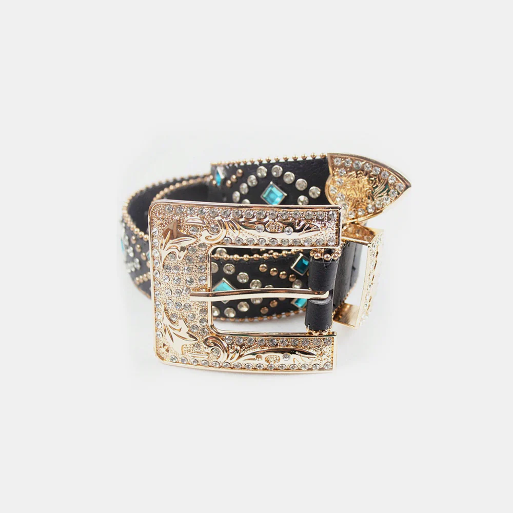Rhinestone PU Leather Belt - Image 3