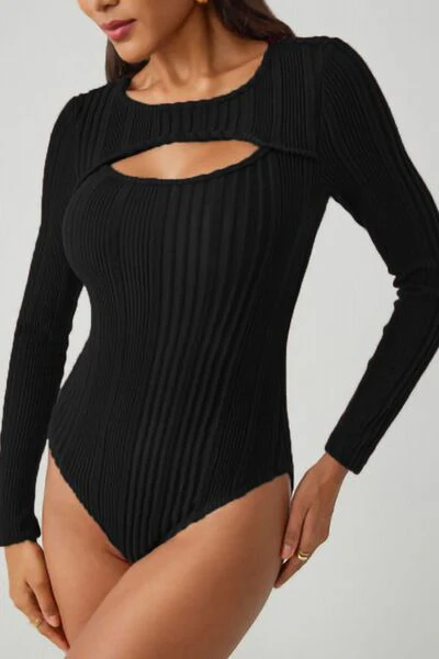 Ribbed Cutout Round Neck Bodysuit - Image 2