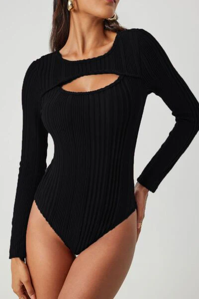 Ribbed Cutout Round Neck Bodysuit - Image 3