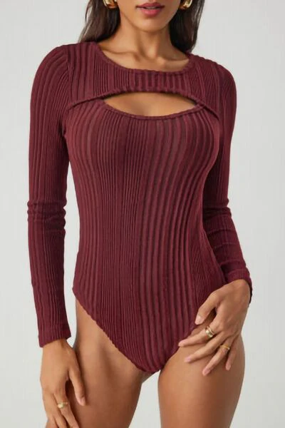 Ribbed Cutout Round Neck Bodysuit - Image 5