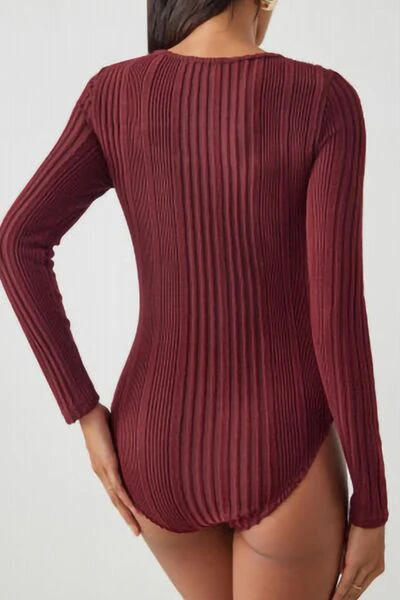 Ribbed Cutout Round Neck Bodysuit - Image 8