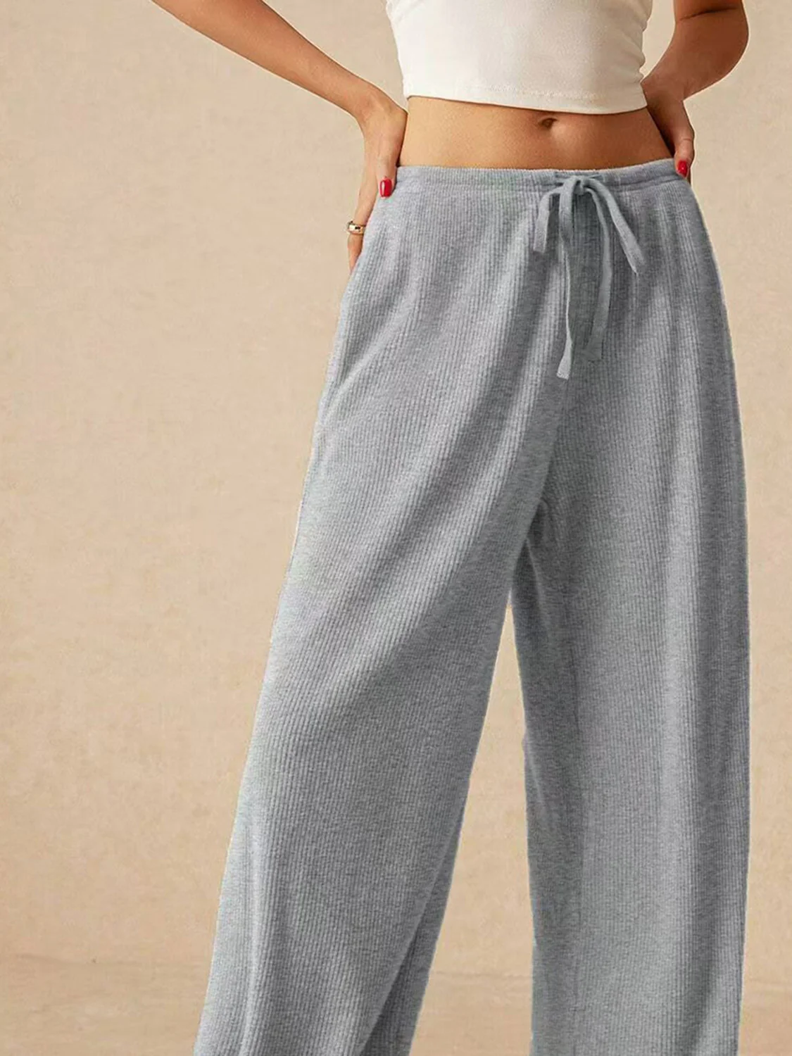 Ribbed Drawstring Wide Leg Pants - Image 9