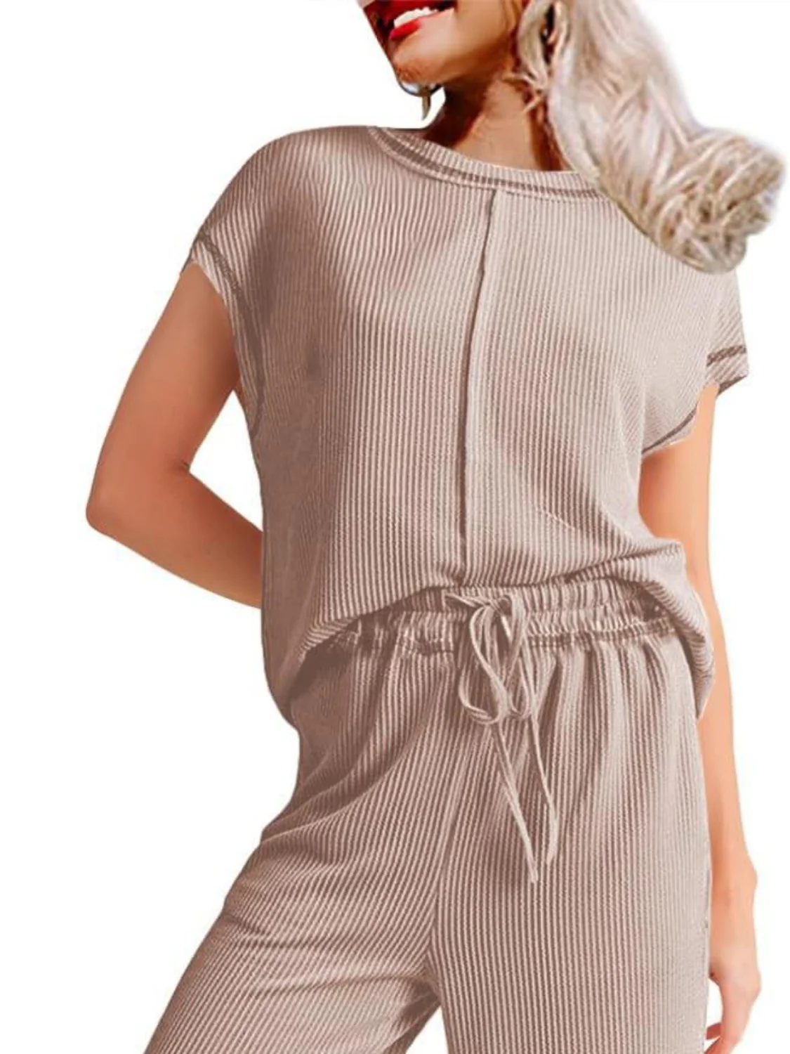Ribbed Exposed Seam Top and Pants Set - Image 6